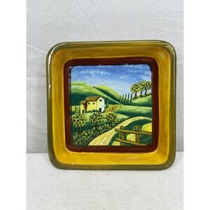 Harvest Village Ambiance Ceramic Square Serving Bowl Tuscan Countryside Scene